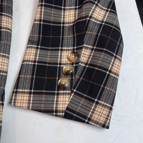 Reclaimed Vintage Two-Tone Beige & Black Plaid Blazer Jacket Unisex Size 42 - Picture 9 of 10